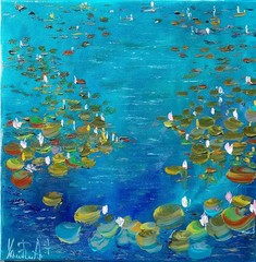 Oil original painting on canvas 12×12 inches Waterlily pond