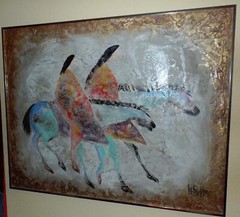 ORIGINAL Signed LEE REYNOLDS Painting Early Unique Horses Expression 4 x 5 feet