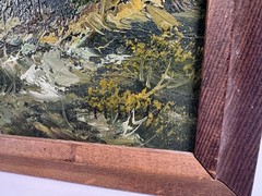Vintage Original Oil Painting Mountain Lake Forest Impasto Framed 22×19