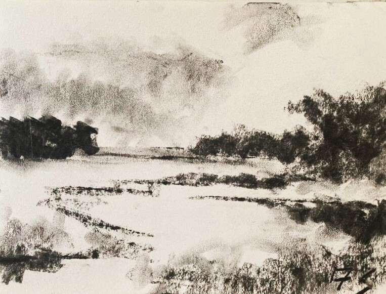 Landscape ORIGINAL CHARCOAL DRAWING Collectable SEMBERECKI COA