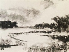 Landscape ORIGINAL CHARCOAL DRAWING Collectable SEMBERECKI COA