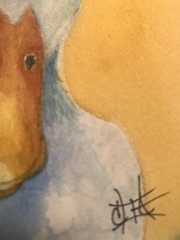 ORIGINAL Watercolor 5×5 White Duck Framed Farm Barn Cottage Desk Kitchen Decor