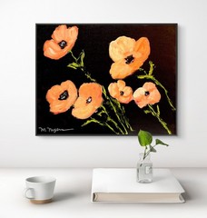 Mary Myers Original Orange Poppies 11×14 Acrylic Signed Expressionist Floral