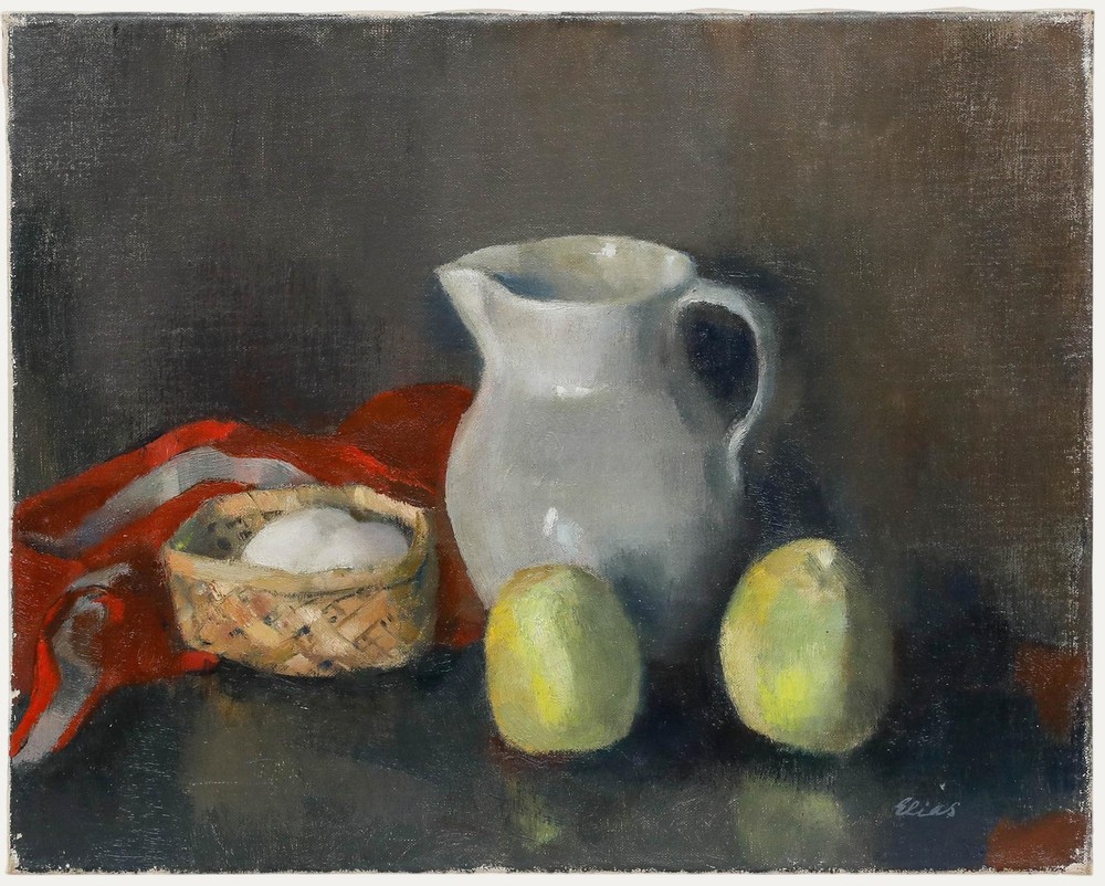 Joke Hartman-Elias (1906-2004) – Mid 20th Century Oil, Jug, Apples & Eggs
