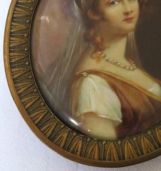 ANTIQUE MINIATURE PORCELAIN PORTRAIT OF GIRL EASEL STUNNING FRAME 3″ X 4 1/2″