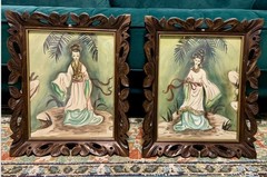 Original Vintage Norman TOLSON Signed Oriental Man & Woman Watercolor Paintings