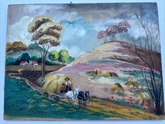 ANTIQUE WPA ERA PAINTING FARM FARMING FARMER HAY RIDE LISTED FAMOUS ALEXANDER