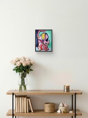 Abstract Expressionism Original Painting Cubism Cat 14×11 Fine Art Canvas Decor