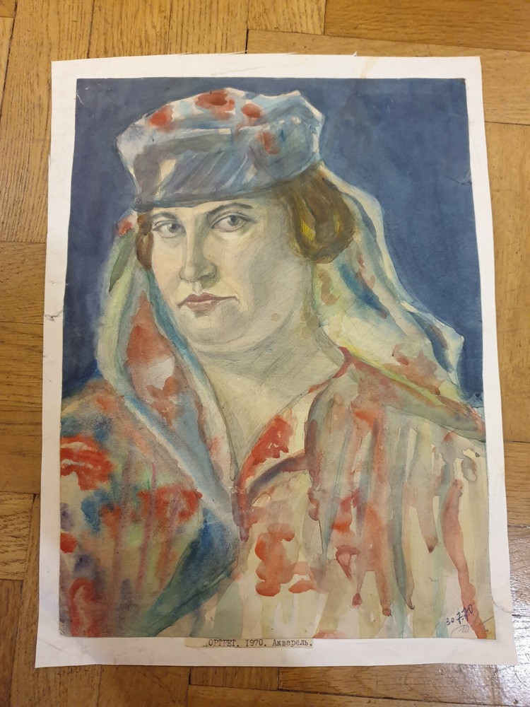 RUSSIAN UKRAINIAN WATERCOLOR FEMALE PORTRAIT SOVIET REALISM EXPRESSIONISM 1970s.