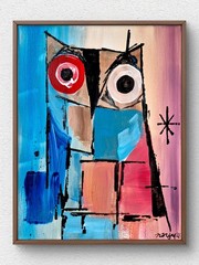 Original Vibrant Animal Art 11×14 Expressionist Owl Acrylic Canvas Painting A091