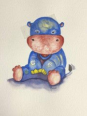 HIPPOPOTAMUS BABY HIPPO CHILDREN’S NURSERY ~ Watercolor ~ HAND PAINTED