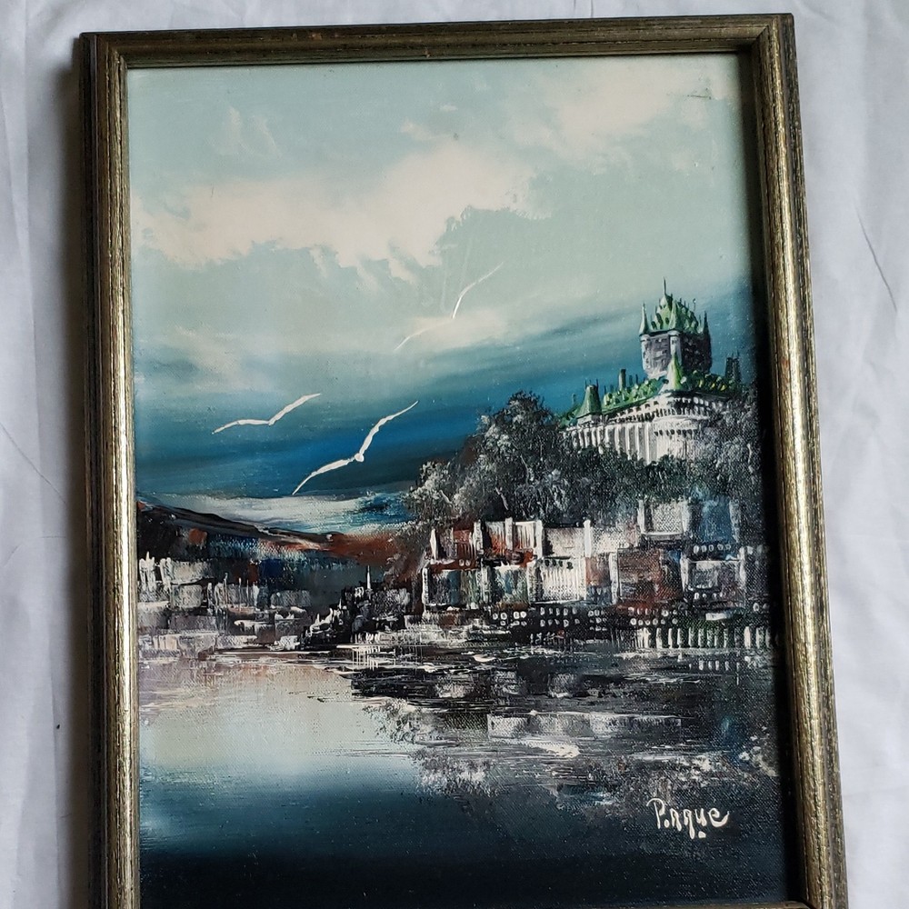 Pague Signed Framed Canvas Oil Painting Seascape Cityscape1983 Serge Paquet.