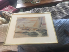 Original Watercolor of Racing BOAT & GHOST SAILORS – BY E. BELL 20 X 17 “ FRAMED