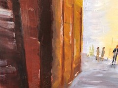 oil painting a stroll on a narrow street in Italy on hardboard, henna’s art 