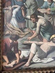 Vintage Stations Of The Cross 11th Station Jesus Nailed To The Cross Painting