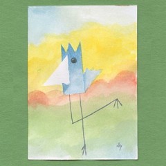 ACEO original painting art card pop surreal Watercolor Bird 1 Tim Olly acg 695