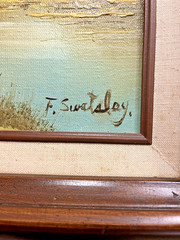 F. Swatsley Vintage Oil on Canvas of Swiss Landscape, Wood Frame, RARE FIND