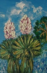 Framed Texas Landscape Yuccas Bluebonnets Art 4×6” Impasto Oil Painting Original