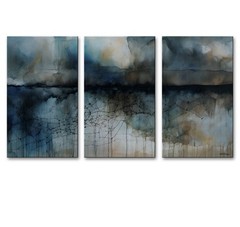 Large Abstract Canvas Painting, Blue Textured wall art, Framed, Signed