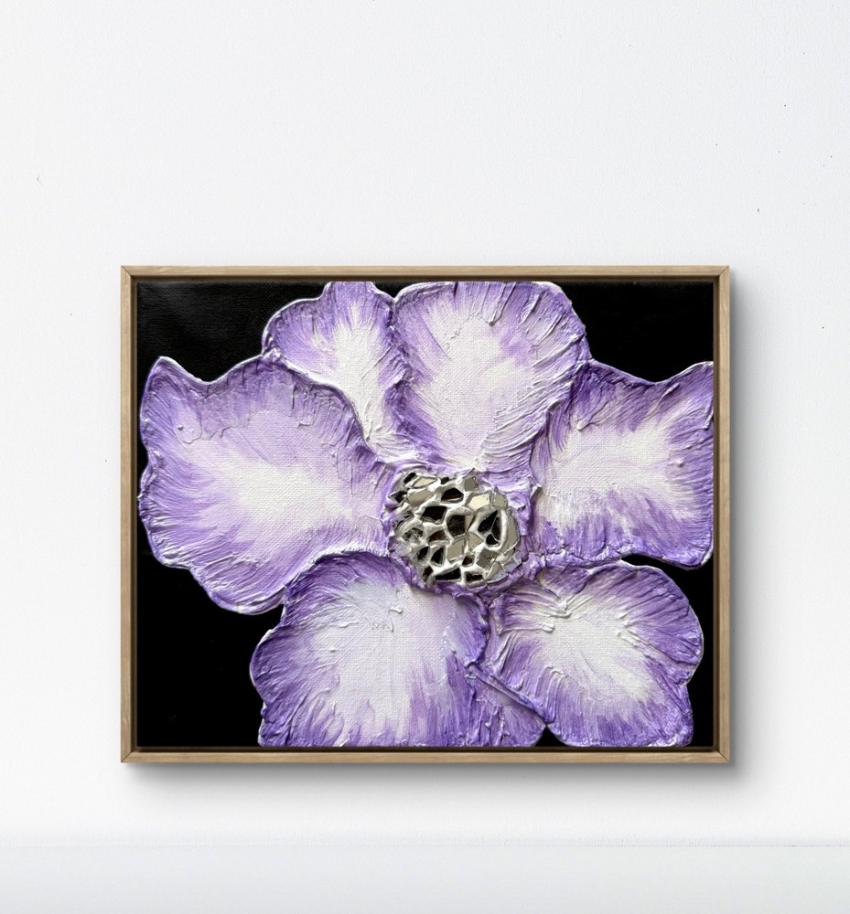 Original Purple Flower Painting 12×12 Mosaic Flower 3D Textured Ethereal Art
