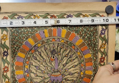 Authentic Hand Painted Madhubani Painting Signed Mithila Folk Art Scroll Peacock