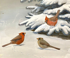 Original Bird Art Painting Cardinals by Robert Verity Clem, Signed, 1956, Framed