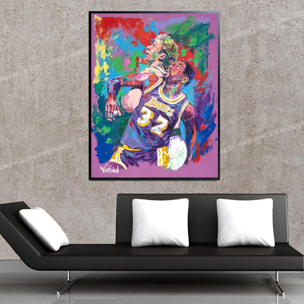 Sale Larry Bird Magic Johnson Textured 36H X 24 Canvas Giclee Framed 995 Now 295