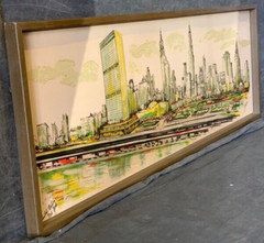 Mid-Century NYC United Nations J. Windsor Signed Embellished Silkscreen Board