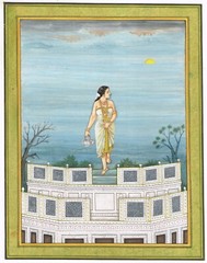 Painting Of A Woman Holding Basket View Of Morning Art On Paper 10.5×13.5 Inches