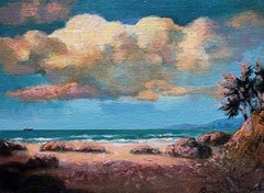 Original Impressionist Ocean Landscape Acrylic Painting Shoreline Beach 7×5