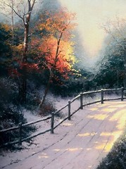 THOMAS KINKADE „FIRST SNOW“ 24″ x 18″ S/N HAND EMBELLISHED GICLEE CANVAS w/COA