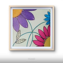 Original Abstract Purple Blue Pink Yellow Flower Canvas Unframjed Charlene Slie