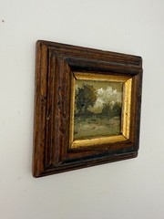 ORIGINAL landscape mini painting in handmade vintage style ornate frame
