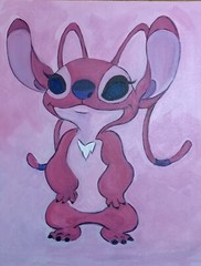 paintings on canvas original, Angel, Stitch, Disney, Movies. Pink