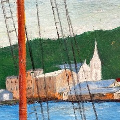 A Williams Edgecomb Maine Harbor Painting Bowdoin Schooner Signed Dated 1967
