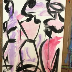 WS original figurative ladies painting 14X11 canvas abstract modern fashion art