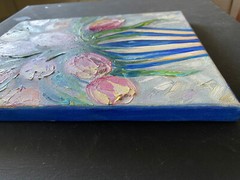 ORIGINAL OIL Painting TULIPS IN VASE impasto 10″x 8″ by Olga Diduh.