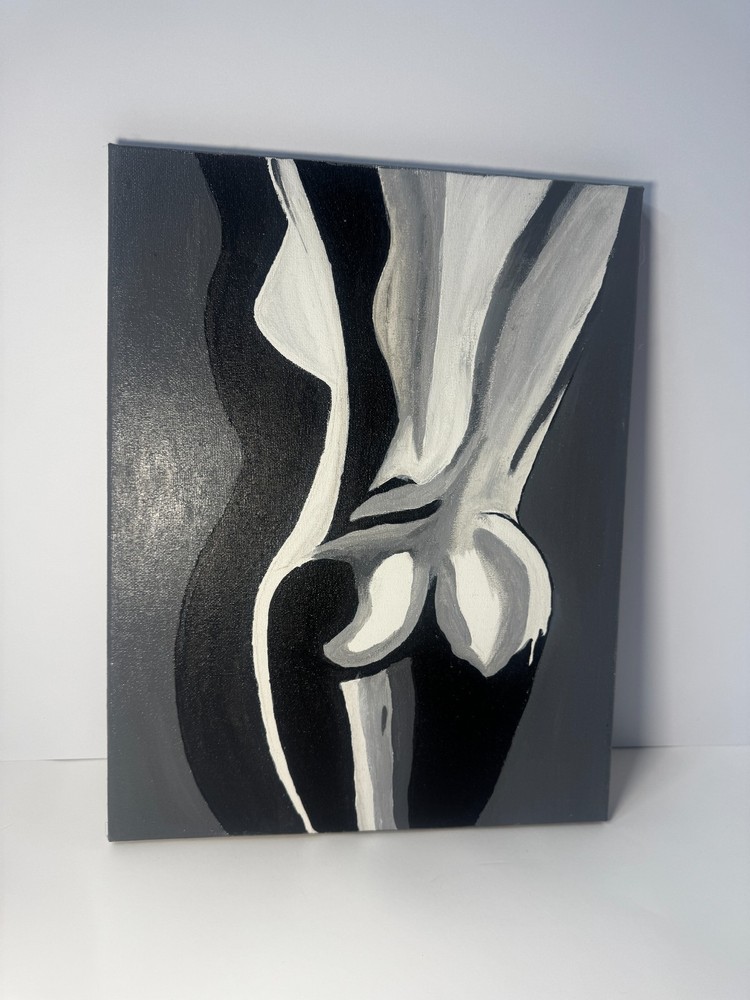 Original Abstract Body Canvas Painting Gray Black White Art 11×14