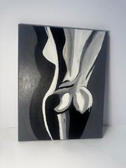 Original Abstract Body Canvas Painting Gray Black White Art 11×14