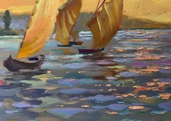 Oil Painting Romantic Evening Swim Y. Suprunchuk Landscape Art nAAA4360