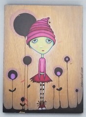 Original Sandra Mucciardi Art 2009 „Charlotte“ Goth Girl Green Face Signed Wood