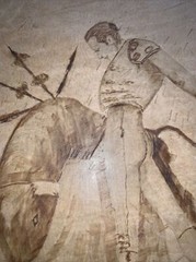 Vintage Bullfighter Painting~Burnt Leather Technique~Wood Mount~Matador~16×13”