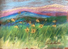 Wild Flowers Hills Landscape Original Pastel Painting Margaret Raven