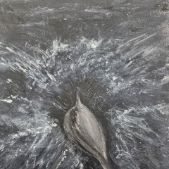Dolphin Dive Original Acrylic Painting 9×12 Ocean Marine Life Canvas Art