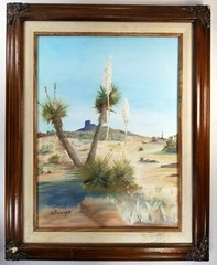 South West Theme Yucca In Bloom, Oil Canvas Framed Signed A Seawright dated 1984