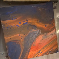 Abstract Acrylic Pour Painting Set – Green, Gold, Blue, Orange, Small, Handmade