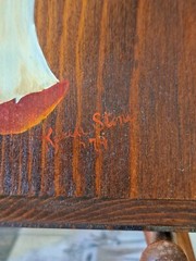 Primitive Style Original Painting On Wood Board Apple Stages Karen Stone 1974