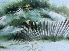 Vtg Coastal Landscape Oil Painting Beach Waves Dunes Seagulls Signed Framed