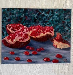 Original Oil Painting “Ruby Pomegranates” – Still Life, 40.5×50.5 cm, Signed, 20