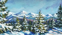 “Mount Hoverla, Ukrainian Carpathians” Original Winter Painting Gouache